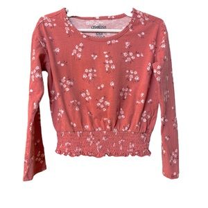 OSHKOSH B’GOSH UEC Girls Size 6 flower Pink floral Long Sleeve Ruched Shirt top